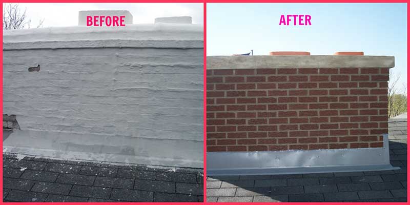 chimney leak repair before and after